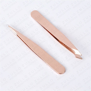 2PCS Rose Gold Eyebrow Tweezers Set Slant Pointed <b>Square</b> Tip Custom Color OEM Beauty <b>Tools</b> with Pouch - Product Image 2