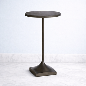 Minimal Cast Aluminum <b>Bar</b> <b>Table</b> Round Top Slim Stem <b>Square</b> Base Strong Stability Clean Modern Space Saving Accent - Product Image 1