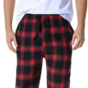 Eco-Friendly Canvas Flannel Trousers Pajama <b>Men's</b> Casual Sleepwear Mid Drawstring Straight Design Lightweight flannel trouser - Product Image 4