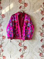 Blouson Bomber Unisexe Artisanal en Velours Brodé Vibrant, 100% Coton Respirant, Finition Tissée Hiver, Motif Floral Bohème