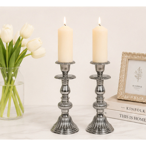 Vintage <b>Silver</b> Pillar Candle Holders Set Antique Metal <b>Candlestick</b> Stands for Wedding Table Elegant Home And Party Supplies - Product Image 2