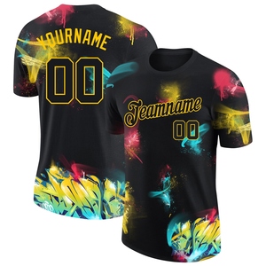 Wholesale Direct Manufacturing Industry Custom <b>Graffiti</b> Pattern Black-Gold 3D Performance 100% Polyester Quick Dry T-Shirt - Product Image 1