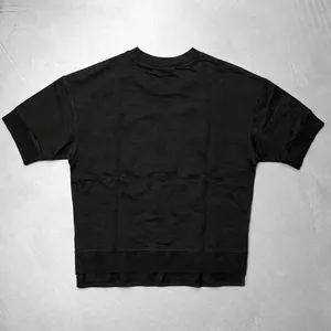 <b>Women's</b> <b>Black</b> Oversized T <b>Shirt</b> With Ribbed Cuffs Ribbed Hem Drop Shoulder Heavyweight Tee - Product Image 2