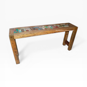 Table console rustique en teck et bois de bateau récupéré, patchwork, pour salon, entrée, appartement, hôtel, mobilier de maison, vente en gros - Product Image 2
