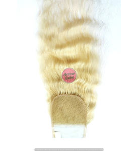 Closure en dentelle 4x4 5x5 en cheveux humains vierges indiens Remy, blond 613 bouclé, avec raie, blanchi et traité - Product Image 4