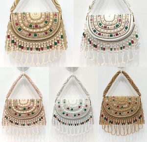 Beaded Suede Evening <b>Clutch</b> Bag with Pearl Embroidery Sparkling Crystals for Women Shoulder Strap <b>Wedding</b> Bridal Party Purse - Product Image 3
