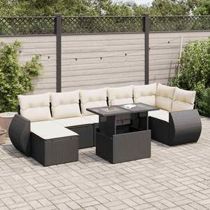 Conjunto de Sofá de Jardín de Ratán PE Negro con Acero con Recubrimiento en Polvo y Vidrio Templado, Muebles de Exterior Premium - Product Image 1