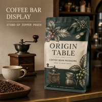 Sachet Doypack pour grains de café, imprimé personnalisé, avec fermeture éclair, en film laminé PET AL PE, pour café torréfié et café artisanal