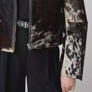 <b>Women</b> Fashion Cow Print Custom Logo Knitted Breathable <b>Jacket</b> Stylish Leather Look Regular Casual Outerwear Chains - Product Image 5