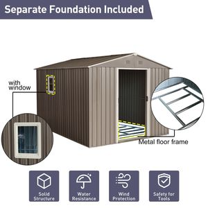 8ft X 10ft Outdoor Metal <b>Storage</b> Shed with Metal Floor Base Window <b>Grey</b> (W540S00017) - Product Image 2