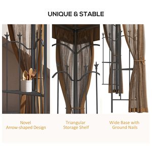 Gazebo da Giardino 10x12 Marrone con Doppio Tetto e Scaffali Angolari, Riparo Impermeabile in Acciaio per Esterni, Ideale per Villa, Cortile, Parco, Centro Commerciale - Product Image 4