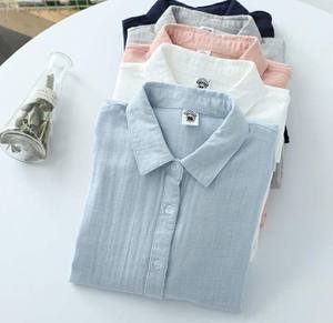 Blusa Casual de Manga Larga para Mujer, de Poliéster/Algodón, Transpirable, Tejida, Estilo Veraniego, Simple, Vintage, Lisa, con Botones al Frente - Product Image 4