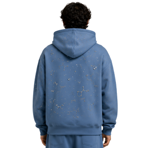 Sweat à capuche personnalisé pour homme, motif chimie en strass bleus, coupe oversize, en polaire épaisse, streetwear décontracté, avec logo personnalisé - Product Image 2
