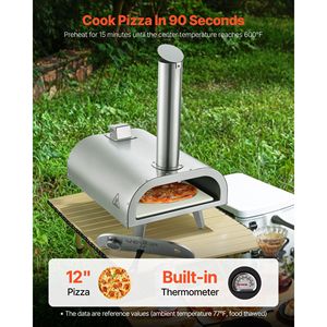 Portatile 12 \ "forno per Pizza in Pellet per campeggio all'aperto in acciaio inox cottura a legna termometro per cucina da cortile Set di pentole - Product Image 2