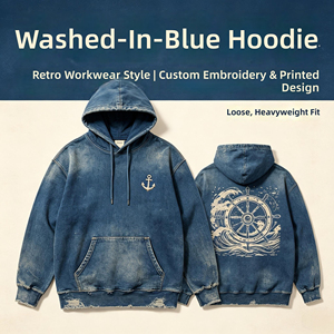 Sweat à capuche homme personnalisé avec logo, coupe ample vintage vieillie, en molleton bouclette 360 g/m², sans cordon, délavé à l'acide, coupe oversize et épaisse - Product Image 6