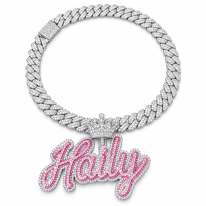 Colgante Unisex de Plata de Ley con Baño de Oro Blanco y Esmalte Rosa, con Diamante Moissanita VVS Certificado GRA, Estilo Hip Hop, para Fiesta, Gujarat - Product Image 1