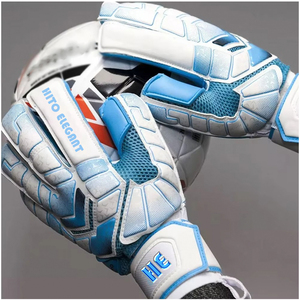Guantes de Portero de Fútbol Elásticos de Látex Alemán con Diseño Personalizado en Blanco y Azul, Corte Negativo, con Látex Alemán de 4 mm con Relieve - Product Image 5