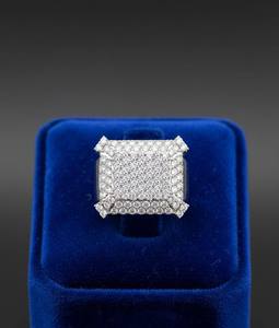 Solid 10K 14K Gold Mens Hip Hop <b>Ring</b> <b>Iced</b> Out Square Top Cluster Design 925 Sterling Silver Options Rapper Style Statement Band - Product Image 3