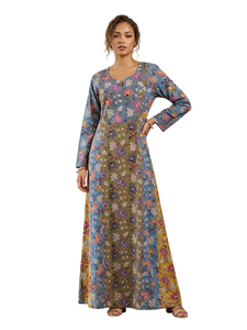 Floral Print <b>Long</b> Sleeve Maxi <b>Dress</b> Women <b>Boho</b> Loose Fit V-Neck Full Length Casual Spring Wear Breathable Woven Fabric - Product Image 1