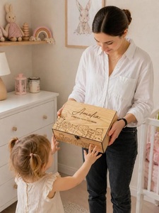 Caja de Regalo de Madera Personalizada para Bebé Recién Nacida, con Diseño de Letras en Relieve, Estilo Rústico, para Guardar Recuerdos de Navidad - Product Image 2