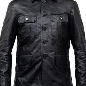 Veste de moto vintage en cuir de vache véritable pour homme, coupe ajustée, noire, logo sur le devant, respirante, écologique - Product Image 4