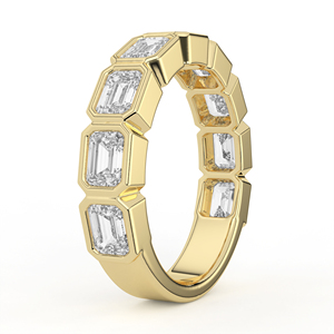 14K 18K Gold 1.98CTW Emerald Cut Lab Grown Diamond Half Eternity Band Bezel Set Stackable Geometric Anniversary Wedding <b>Ring</b> - Product Image 6