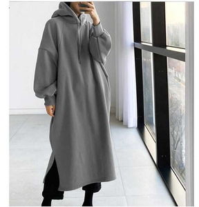 Robe à capuche personnalisée pour femmes musulmanes, couleur unie, manches longues, robe pull-over, robe longue à capuche pour l'automne avec poche - Product Image 2