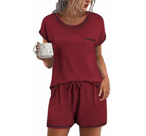 Women 2 Piece <b>Shorts</b> Set O Neck <b>Short</b> Sleeve Loose Fit Solid Color Knitted Top and <b>Shorts</b> Casual Summer Outfit Breathable - Product Image 1
