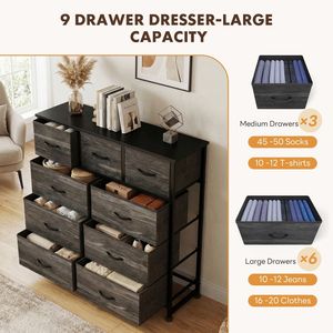 Cómoda de Roble con 9 Cajones de Tela, Mueble de Almacenamiento para Dormitorio, Armario, Soporte para TV en Negro - Product Image 2
