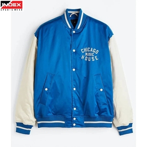 แจ็คเก็ตวาร์ซิตี้ผ้าซาตินราคาถูกจากสหรัฐอเมริกา แจ็คเก็ตบอมเบอร์ผู้ชายปักโลโก้ได้ตามต้องการ เสื้อผ้ากีฬาราคาประหยัด ขายส่งจากโรงงาน - Product Image 1
