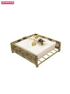 Boîte à mouchoirs en papier noir de style oriental avec motif de fleurs blanches, porte-serviettes décoratif fait à la main pour la maison ou la table d'hôtel - Product Image 2