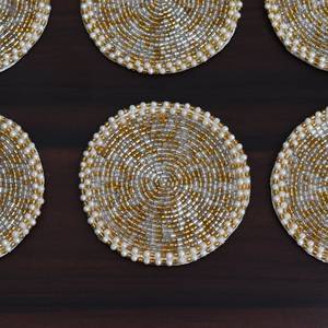Handmade Beaded Flower Coaster 1 Luxury Style Reusable Eco-Friendly Washable Portable Home Use <b>Bar</b> <b>Mats</b> White Gold Mosaic Design - Product Image 2