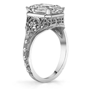 <b>Emerald</b> Cut Moissanite Luxury Certified <b>Ring</b> 925 Sterling <b>Silver</b> White Gold Plated Antique Style Vintage Engagement Wedding - Product Image 3