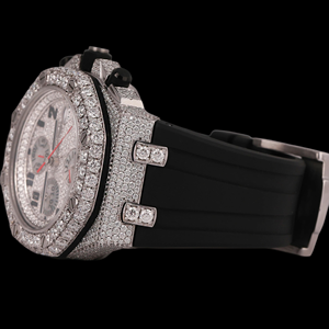 Newest Round Case Glass Dial Moissanite Brilliant Cut Auto Date With Chronograph Features Hip Hop Style <b>Black</b> Band Fashion <b>Watch</b> - Product Image 2