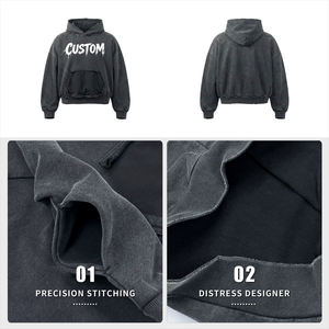 Sudadera con Capucha para Hombre, Estilo Vintage, Lavado Ácido, Efecto Desgastado, Felpa de Algodón, Detalles Rotos - Product Image 5