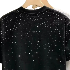 T-shirt vintage streetwear à strass pour homme, coupe oversize à épaules tombantes, motif diamant de luxe, logo personnalisé DTG, vente en gros premium - Product Image 1