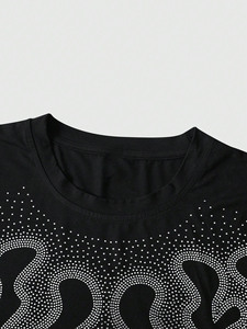 Manufacturer Rhinestone Tribal <b>Flame</b> T <b>Shirt</b> For Men Bling Diamond Graphic Streetwear 100% Cotton Drop Shoulder Summer Top - Product Image 4