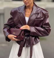 Veste Femme Tendance à Col Élégant en Cuir PU, Nouvelle Collection Streetwear, Vente en Gros, Style Hip Hop, Fermeture Éclair