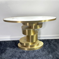 Vente en gros la plus récente de table console ovale de salon table de couloir de luxe en acier inoxydable doré pour la maison et l'hôtel