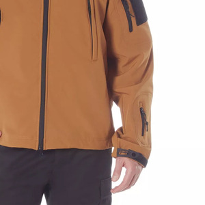 Men's Brown Varsity Jacket O-Neck Collar <b>Covered</b> <b>Button</b> Closure Eco-Friendly Breathable Windproof Polyester/Cotton Material - Product Image 6