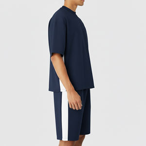 Conjunto de Camiseta y Pantalones Cortos de Algodón 100% de 250 GSM, Transpirable, Estilo Urbano, Corte Holgado, Paneles Laterales Grandes, Ligero, Novedad 2025 - Product Image 5