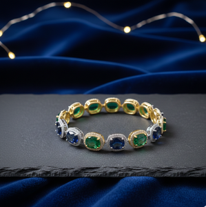 Brazalete de Plata de Ley 925 con Hidrochapado Verde y Azul y Circonitas, Diseño de Gema Kada para Mujer - Product Image 2