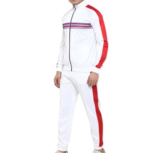<b>Men's</b> <b>White</b> Red Stripe Tracksuit Full Length Regular Fit Stand Collar Breathable Polyester Sporty Autumn Wear - Product Image 4