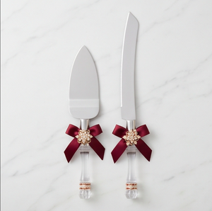 Spatule et couteau à gâteau en métal avec poignées en acrylique cristallin, outils de service pour cérémonies et mariages - Product Image 1