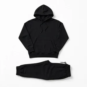 Ensemble de survêtement pour homme, écologique, noir uni, à capuche, haut à manches longues et pantalon de jogging, tenue d'hiver décontractée - Product Image 5