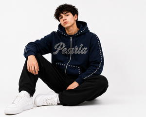 <b>Men's</b> Navy Solid Digital Printing Rhinestone Embroidered Hooded <b>Zip</b>-<b>Up</b> Pullover Hoodie Streetwear Fleece Winter - Product Image 6