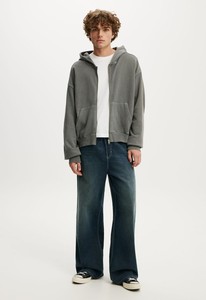 Sweat-shirt unisexe gris à capuche zippé, coupe ample, couleur unie, décontracté, pour l'hiver, en molleton 100 % coton, tissu tricoté anti-boulochage - Product Image 2
