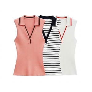 Wholesale Custom Logo Women's Golf <b>Top</b> Sleeveless Shirt Collar Sports Casual Vest Pullover Solid Color Tennis Tee Shirt Knitted - Product Image 3