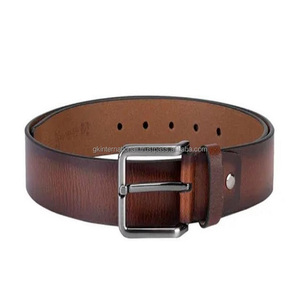 Cinturón informal de cuero de calidad superior de una capa, correa de piel de grano extraíble al óleo, pintura a mano, acabado marrón y negro con hebilla de latón - Product Image 4