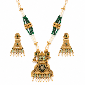 Conjunto de Collar Largo y Pendientes de Aleación de Cobre Chapado en Oro Indio con Diseño de Flor de Circonio, Joyería Tradicional para Bodas de Mujer - Product Image 1